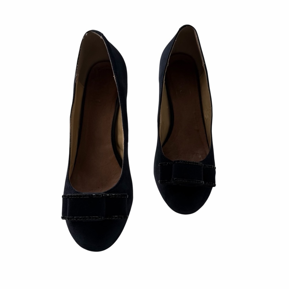 Basto Navy Blue Suede Leather Heels Women's Pumps Beaded Bow Detail Party Event